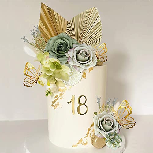 Boho Cake Topper Palm Leaves Dusty Green Flowers Butterflies Cake