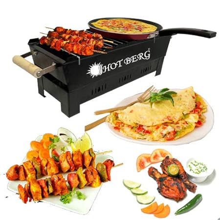 HOTBERG Extre Large Size Portable Charcoal Barbeque Grill & Tandoor 10 Wooden Handle Skewers, Grill, Charcoal Grill