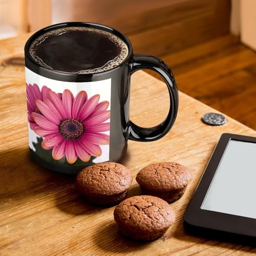 Taza de cerámica rosa con flor margarita y asa grande 11 oz miniatura 7