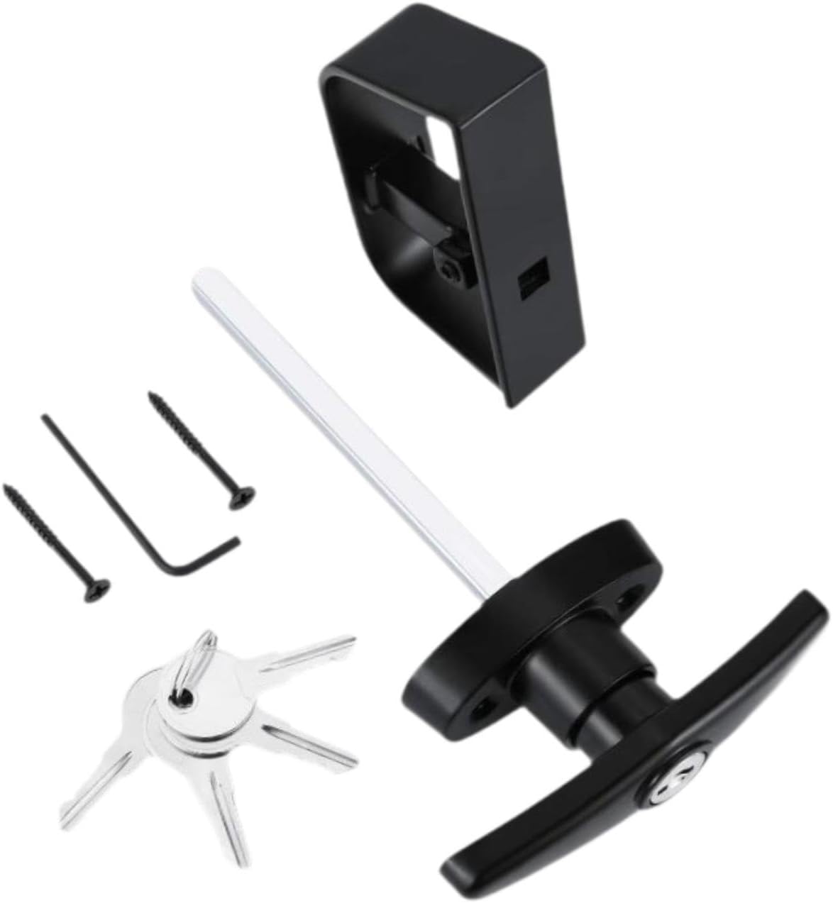 Shed Door Latch T-Handle Lock Set Hardware Accessory Zinc Alloy with Screws Replacement for Storage Barn Sturdy Versatile, 11.4cm Stem
