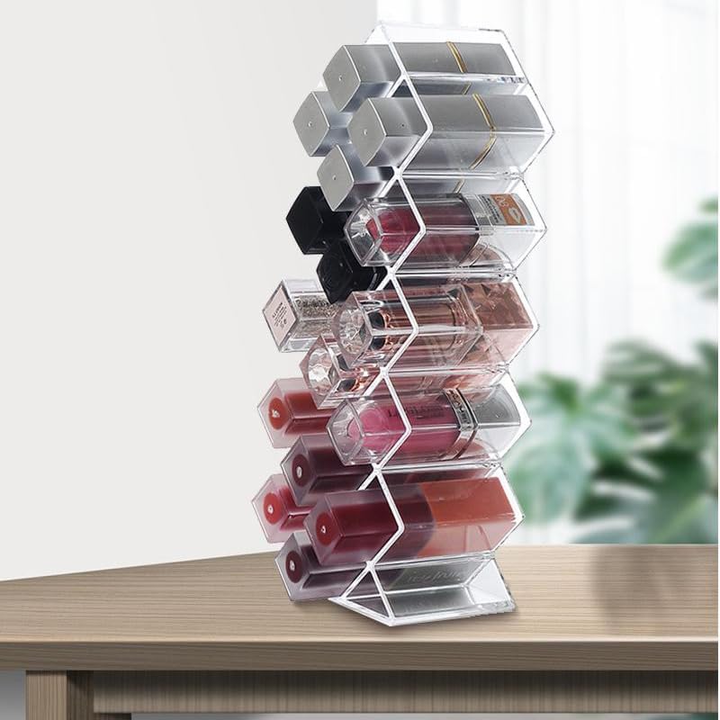 Miniatura 2 de Caja de almacenamiento organizadora de maquillaje transparente con 16 compartimentos, estante de almacenamiento para pintalabios