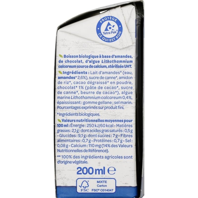 BJORG - Lait dAmande Chocolat Bio - Pack de 3 bouteilles de 200ml - Alternative saine et gourmande - Idéal pour une alimentation équilibrée - Lot De 3