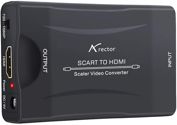Aerctor Adattatore SCART HDMI per Convertitore Presa Femmina SCART Composito HDMI Digitale Converter Upscaler Adpator Audio Video CVBS Input Lettore DVD Blu ray VHS PS2 Wii LCD Samsung