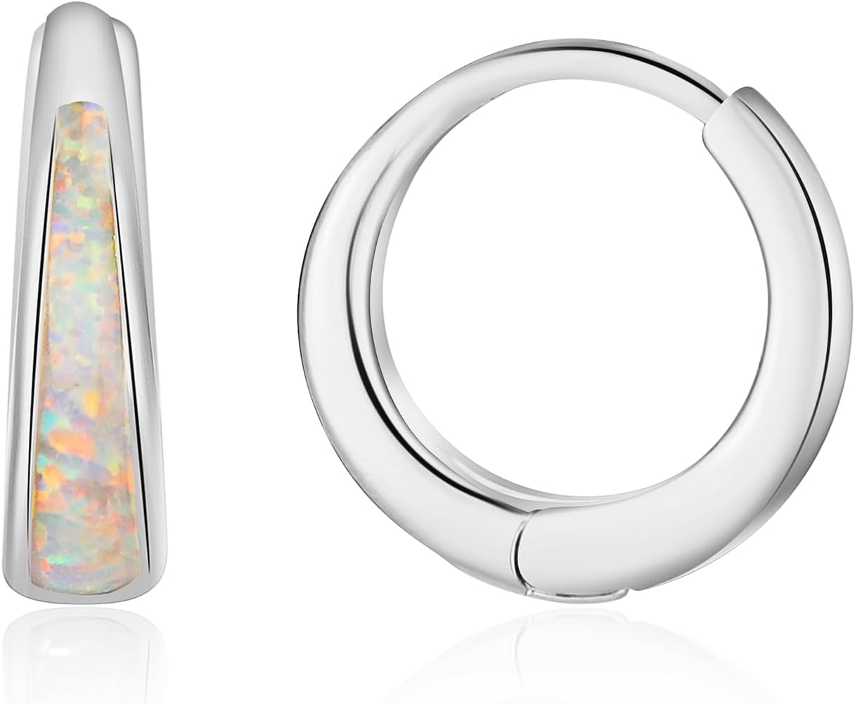 Opal Huggie Earrings for Women Trendy 14k Gold Plated Huggie Hoop Earrings Small Silver Earring Opal Jewelry Birthday Gifts for Women Mom Her