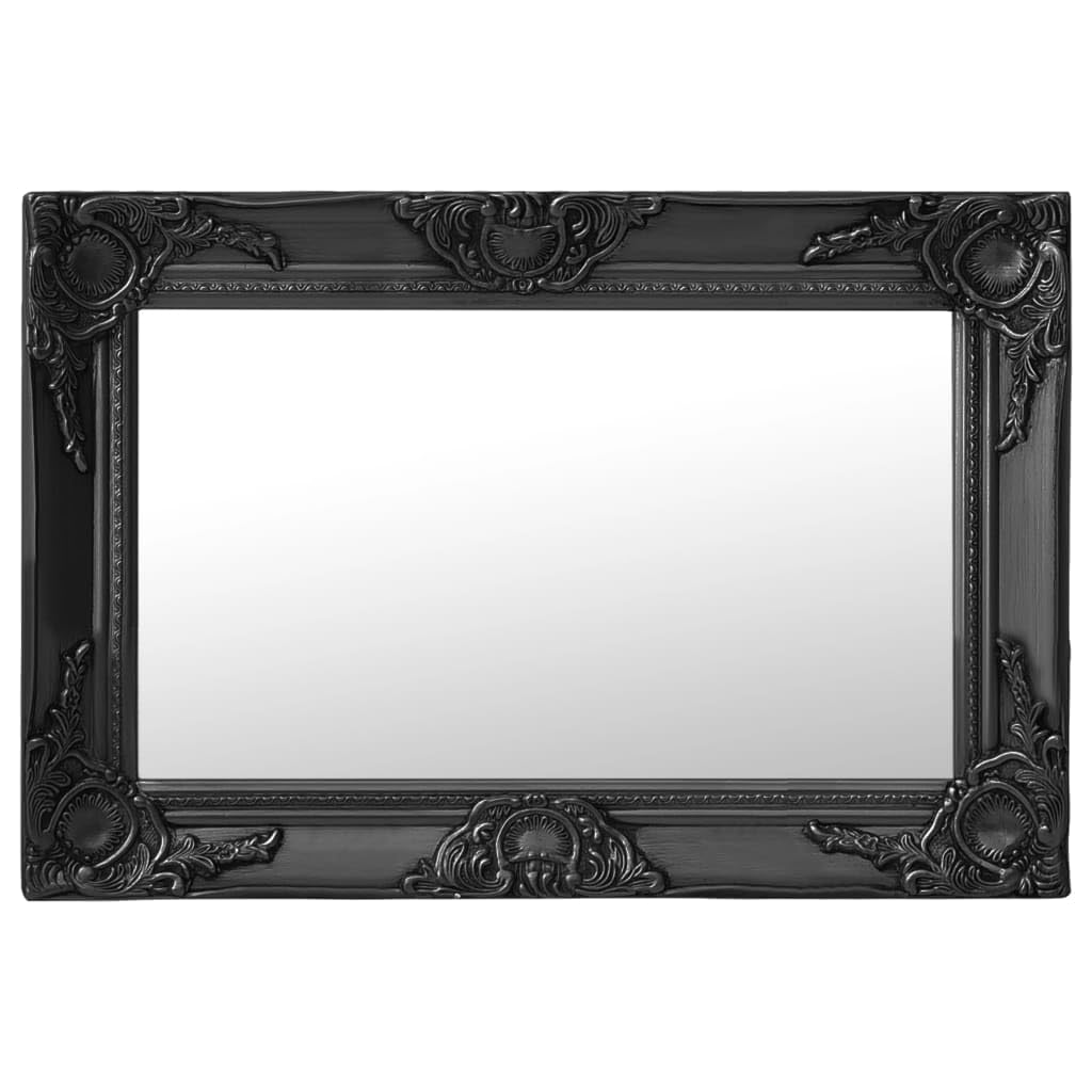 Lustro ścienne w stylu barokowym, 60 x 40 cm, czarne, antyczny wygląd, lustro ze zdobioną ramą drewnianą i ściętymi krawędziami, dekoracyjne lustro ścienne do garderoby