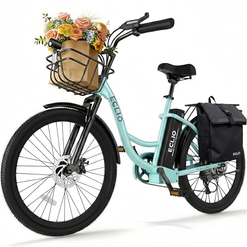Image of 24'' Electric Bike, Peak 1000W /700W Motor 28 /20MPH, 48V /36V Removable Battery, Step Thru City Cruiser Ebike, Commuter E Bike, 7-Speed, Front Basket