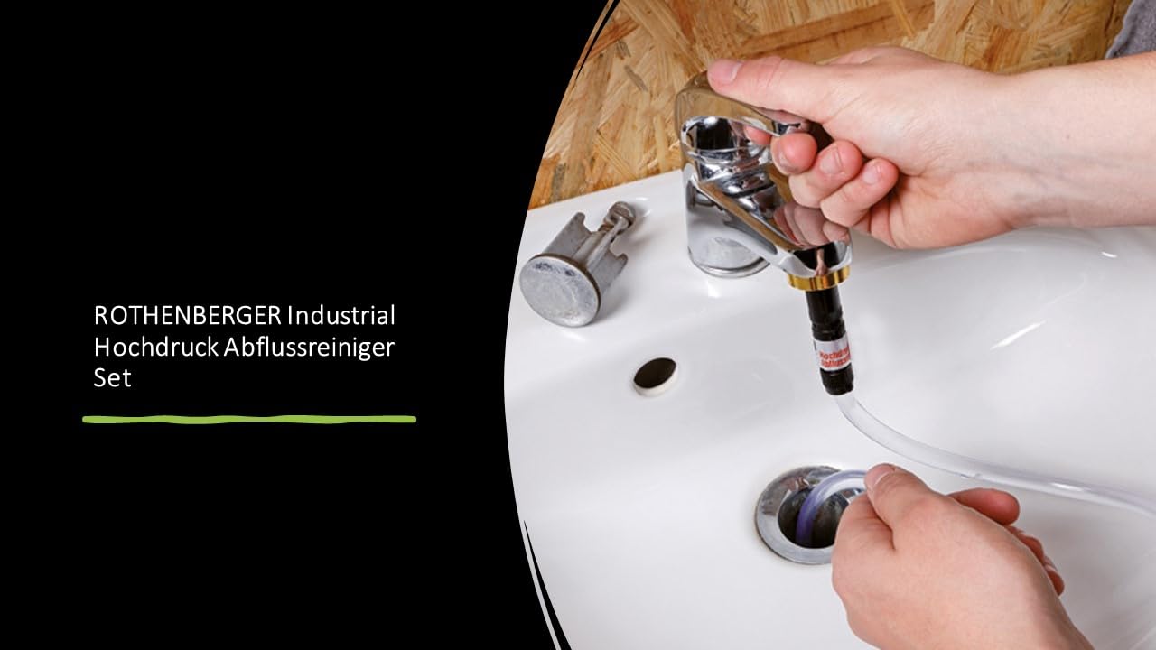 ROTHENBERGER Industrial ROJET 9teiliges Hochdruck Abflussreiniger Set | Druckreiniger | Rohrreinigungsschlauch | Reinigung mittels Wasserdruck ohne Chemie | 280cm Länge 70940