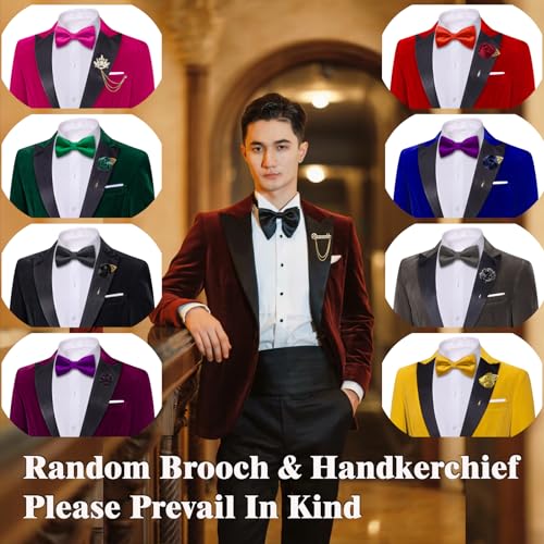 Barry.Wang Velvet Mens Blazer Mardi Gras Sport Coat Brooch Regular Fit Tuxedo Peaked Lapel Suit Jacket Carnival Parade2