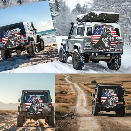 Image of German Shepherd American Flag Spare Tire Cover for Rv Trailer Camper- Waterproof Wheel Protectors Cute Wheel Cover Universal Fit for Truck SUV Travel Camping Outdoor-17 inch