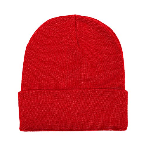 Gelante Men Women Warm Knit Cuffed Plain Beanie Hat Skull Cap. 2040A-1PC-Red