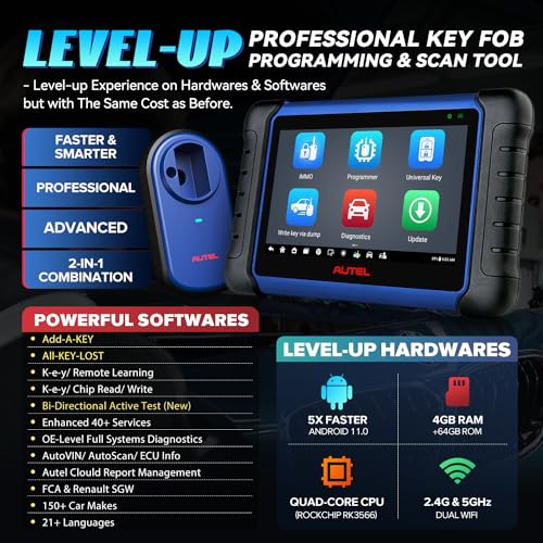 Autel MaxiIM IM508S 2024 Level-up of IM508 Key Fob Programming Tool w/ XP200, 11 OS, 4G+64G, 2.4&5G, 3000+ Bidirectional Active Tests, 40+ Resets All-System Diagnosis Same IMMO as IM508S PRO AutoAuth