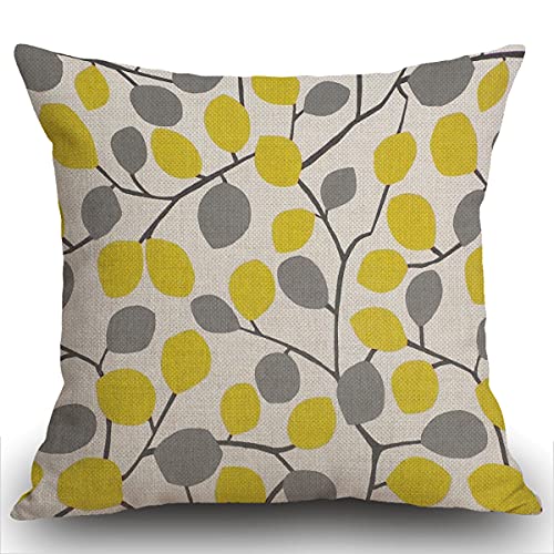 Smooffly Cushion Covers 45 x 45 cm, Yellow and Grey Leaves Pillow cover Cotton and Linen Pillow case Cushion Cover for Sofa outdoor garden bed couch cushion