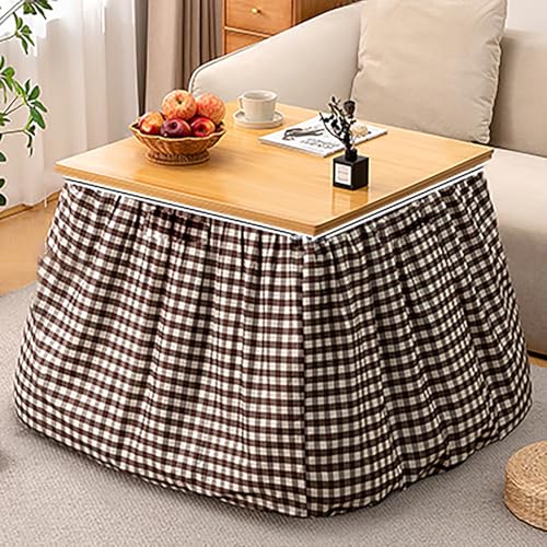 LIUJHGH Mesa kotatsu Moderna con calefacción, Mesa de té Tatami Plegable con Manta y Calentador para Sala acogedora(Wood,80cm/31.5in)