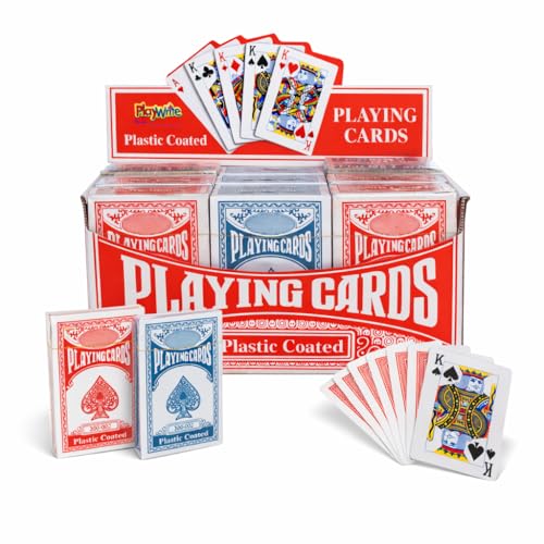 Playwrite Playing Cards 12 Pack Value Set Plastic Coated Poker Size Cards for Family Games Parties & Travel