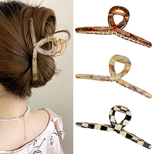 FAELBATY Haarklauw Clips Grote Haar Klauw Vlinder Haar Klauw voor Vrouwen Acetaat Metalen Haar Klemmen 4.7'' Grote Haaraccessoires voor Vrouwen en Meisjes 3 Stks