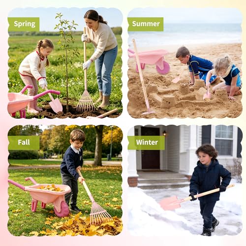 Image of Kids Gardening Set with Wheelbarrow, Metal Kid Gardening Tools Set with Long Handle Tool, Hand Tool & Gloves, Backyard Gardening Tools for Kids Outdoor Play Birthday Gifts