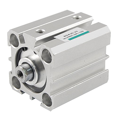 Sourcingmap SDA 25mm Bore 25mm Stroke Compact Pneumatic Air Cylinder, Silver Tone