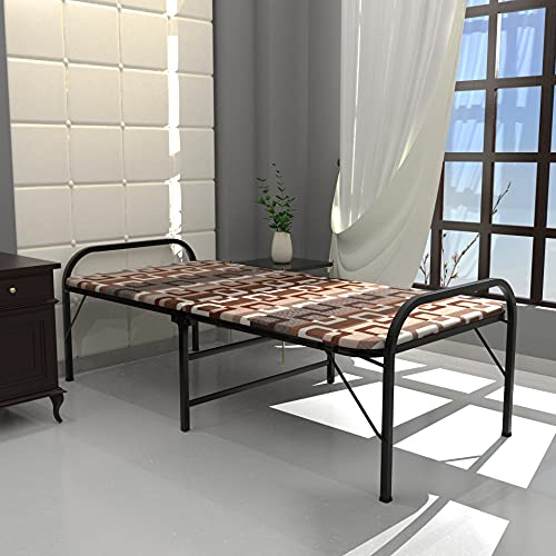 Honey Touch Folding Metal Bed with Mattress Single Bed Powder Coated (Black)