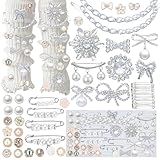 54PCS Junk Socks Charms Kit, Shoe Charms for Sneakers Girls,Silver Brooches and Pins for Women, Pearl and...