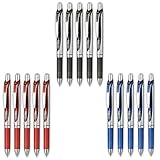 Pentel Energel Retractable Liquid Gel Pen 0.5mm Fine Line Needle Tip color (Black.blue.red) Ink-each 5 Pens/total 15 Pens Special Value Set