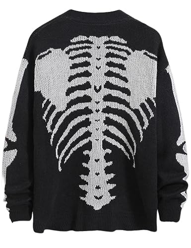 Yimoon Men's Skeleton Print Cardigan Sweaters Casual V Neck Button Down Open Front Sweater Coats2