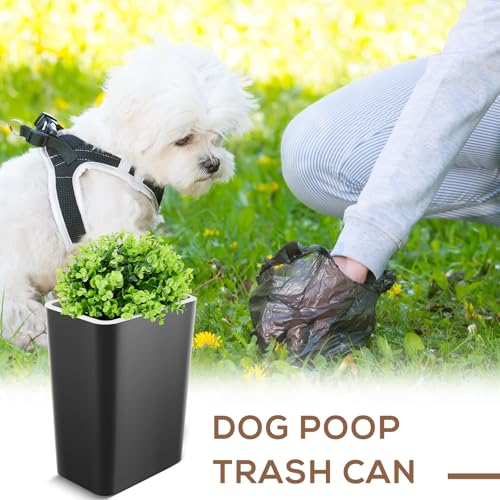 Image of Jingmore Dog Poop Trash Can Outside 2.64 Gal /10 L Plant Styled Dog Waste Trash Can with Lid 50 Waste Bags Outdoor Indoor Poop Container Slim Garbage Bin for Yard Garden Pet (Black)