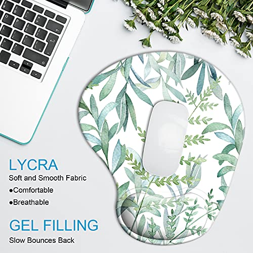 Idonzon Ergonomic Mouse Pad With Wrist Rest Support Gel, Cute Wrist Pad With Non-Slip Rubber Base, Easy Typing & Pain Relief, Green Plants #TOP2