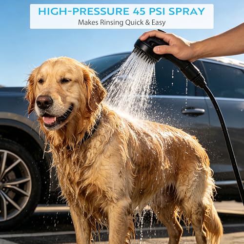 Ducha portátil 8L, 45 PSI, con cepillo para mascotas y cabezal de spray encendido/apagado miniatura 2