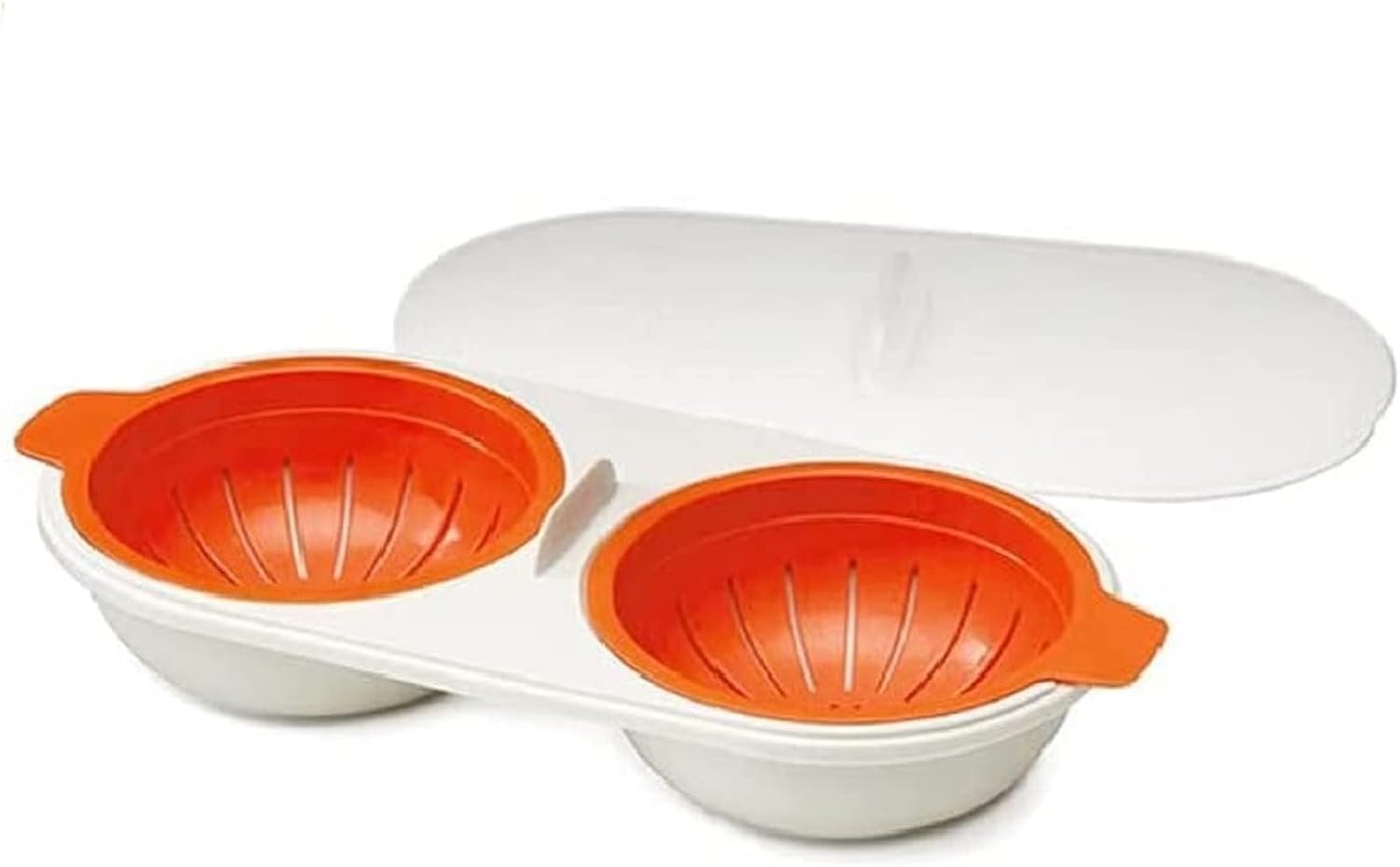 Double Egg Poacher for Microwave,2 Cavity Edible Silicone Drain Egg Boiler Set, Non Stick Egg Cooker Poached Egg Steamer,Orange