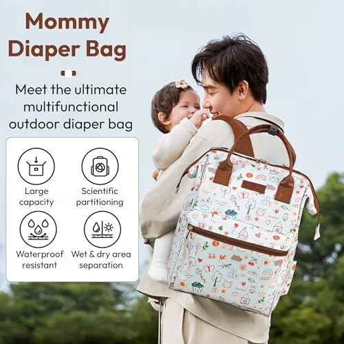 Image of StarAndDaisy Baby Diaper Bag for Mother Travel /Diaper Bags for Mother for Travel with Laptop Pocket, Multi Compartments, Insulated Bottle Pockets, Waterproof, Ultra soft fabric - Nature Print
