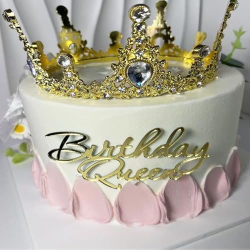 Birthday Queen Cake Topper, Mirror Acrylic Gold Elegant Script Design for Queen Princess Theme Baby Shower Girls Wedding Birthday Party Cake Decorations Supplies