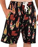 Lazy One Pajama Shorts for Men, Men's Pajama Bottoms, Sleepwear, Hot Sauce, Peppers (Hot Stuff, Large)