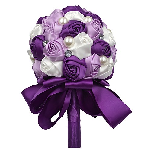 Abbie Home Romantic Bride Wedding Holding Bouquet Roses-Pearl Rhinestone Ribbon Décor (205Pu) #TOP2