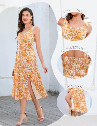 Image of HomRain Sun Dresses for Women 2025 Vacation Summer Wedding Floral Boho Maxi Dress Spaghetti Strap A Line Casual Beach