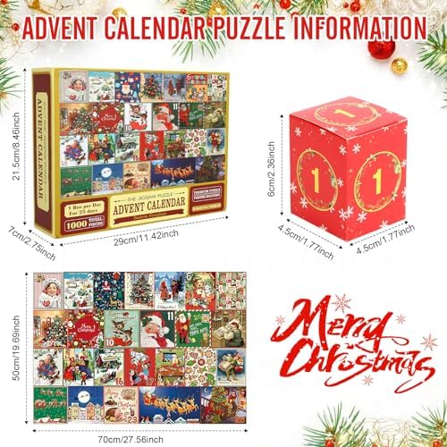 Advent Calendar 2023 Christmas Gift, 25 Boxes 1000+ Pieces Holiday Jigsaw Puzzles for Kid Adult, 25 Days Surprise Christmas Countdown Calendars Home Fireplace Decoration 2 51aSZZHqsZL. AC
