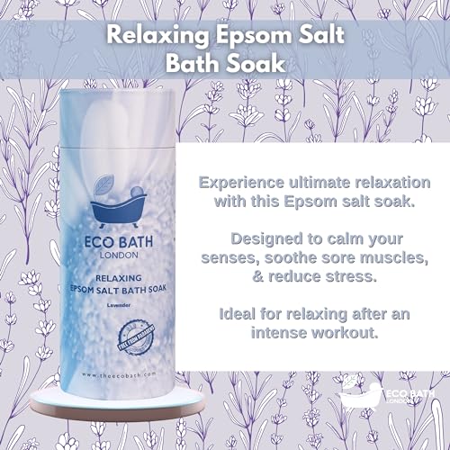 Image of Eco Bath London Relaxing Lavender Epsom Salt Bath Soak - Tube 2.2 LB (1kg) | Made in UK | Magnesium Bath Salt with Lavender Essential Oil | Epsom Salts for Relaxation