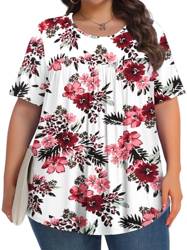 Image of Tencede Womens Plus Size Tops Tunic Short Sleeve Crew Neck Shirts Casual Soft Blouse 1X-5X