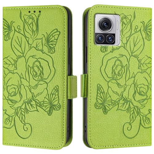 Motorola Moto X30 Pro 5G/Edge 30 Ultra �P�[�X�A�E�H���b�g�P�[�X �X���� PU���U�[ �t�H���t���b�v�t�H���I�J�o�[�A�J�[�h�z���_�[+���X�g�X�g���b�v�t���ϏՌ��ی�V�F��(Green)