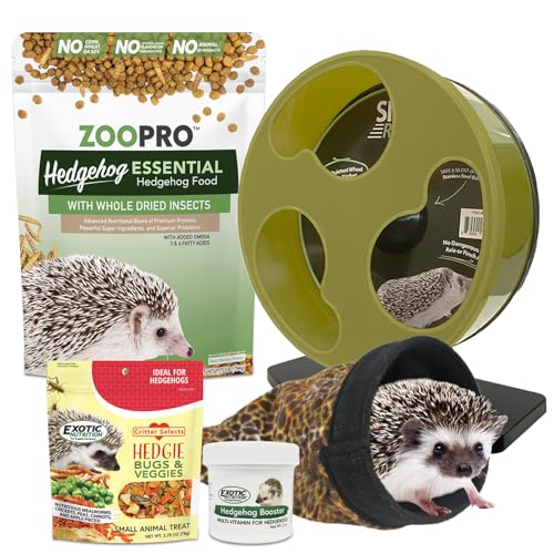 Exotic Nutrition Starter Package for Hedgehogs - Includes Exercise Wheel Healthy Food Natural Treat Multi-Vitamin & Hideout