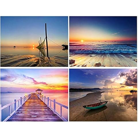 sancuanyi 4 Pack 5D Diamond Painting Full Drill Set, DIY Diamond Painting Sunset Cross Stitch Diamond Decoration for Home Wall Decor (30 x 40 cm) Cover