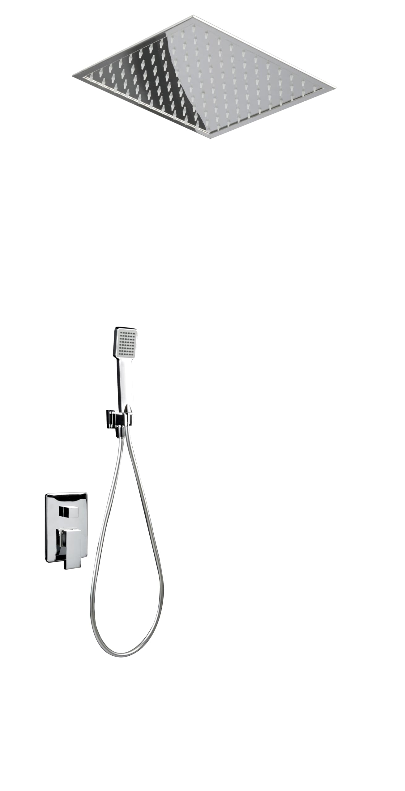 IMEX - Ducha Encastrada Techo Monomando Cromada | Rociador de Ducha Empotrado en Techo Antical y Efecto Lluvia | Alcachofa y Grifería Empotrada en Latón y Acero Inox S.304 | Serie Volga