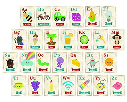 Nursery Wall Decor, ABC Spanish Español 5x7 Wall Cards, Our