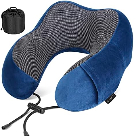 AOTU Travel Neck Pillow Pure Memory Foam Soft Travel Pillow for Flight Sleeping,Airplane Headrest Most Comfortable Support, Breathable Washable Cover, Portable Design_Blue