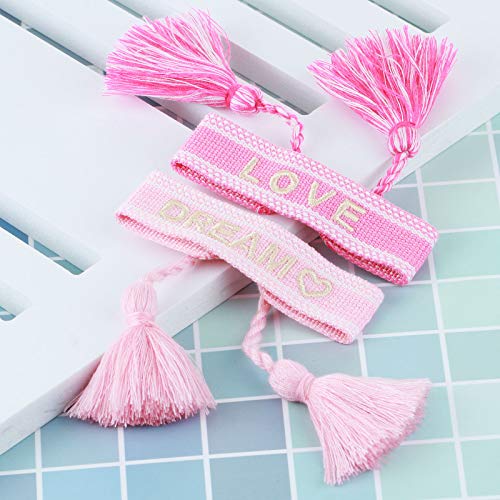 Cottvott 2Pcs Woven Friendship Wrap Bracelet Lucky Knitted Word Braided Bracelets For Women Girls Gift (2Pcs/Love+Dream) #TOP5