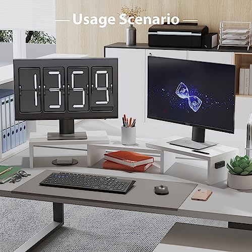 BONTEC Dual Monitor Stand Riser, Adjustable Length & Swivel Angle, Ergonomic Wooden Desktop Organizer with Smartphone Holder, Computer Monitor Stand for PC Monitor, Laptop, Printer, Large Storage by BONTEC - Image 8