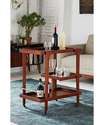 Image of Sheesham Wooden Folding Bar /Serving /Service Trolley (Teak Wood Shade)