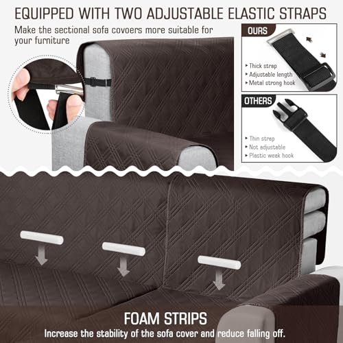 Image of TAOCOCO Waterproof Sectional Couch Covers L Shaped Sofa Covers Chaise Lounge Cover 3pcs Reversible Sofa Covers for Sectional Sofa Pet Kids Furniture Protector with Elastic Straps(X-Large, Chocolate)