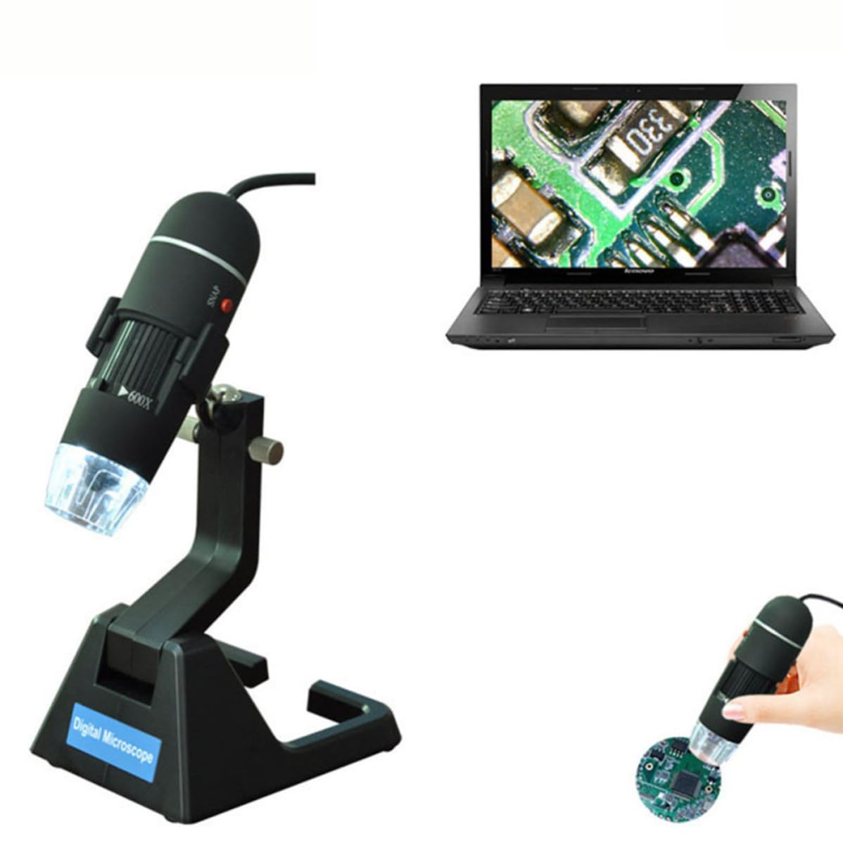 Microscopio Digitale USB 2 Milioni 25x-600x 8 LED Nero