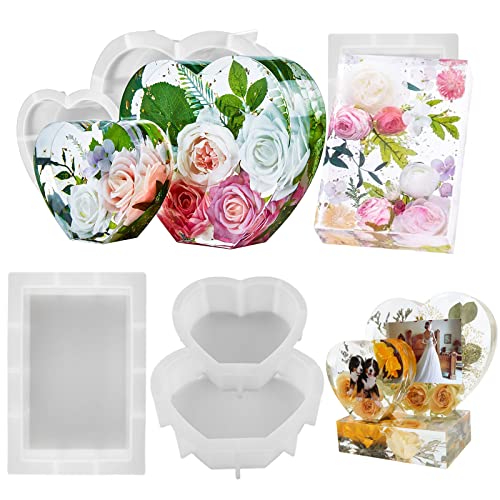 Molde de resina en forma de corazón de gran tamaño base rectangular molde de fundición de resina epoxi de silicona joyería molde boda regalo de cumpleaños decoración familiar bricolaje 3 piezas Cover