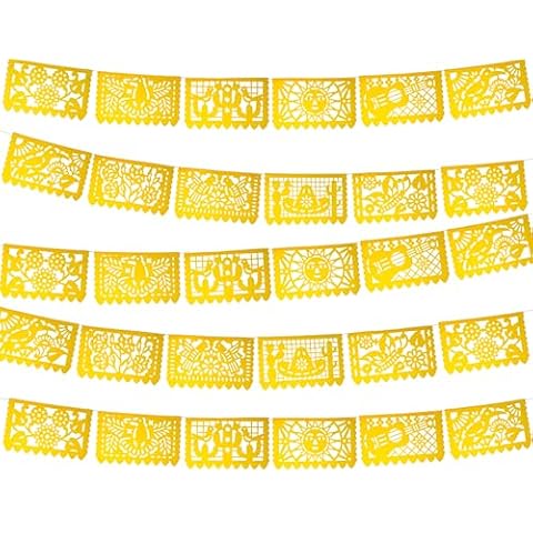 Yellow Party Decorations, Bright Yellow Papel picado Banners for Mexican Fiestas, Weddings, Birthdays, Bridal Showers and Baby Showers, Made from Tissue Paper WS65 Cover